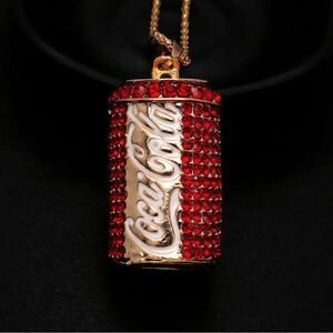 Shiny Red Crystal Coke Bottle Pendant Rhinestone Chain Necklace NWOT